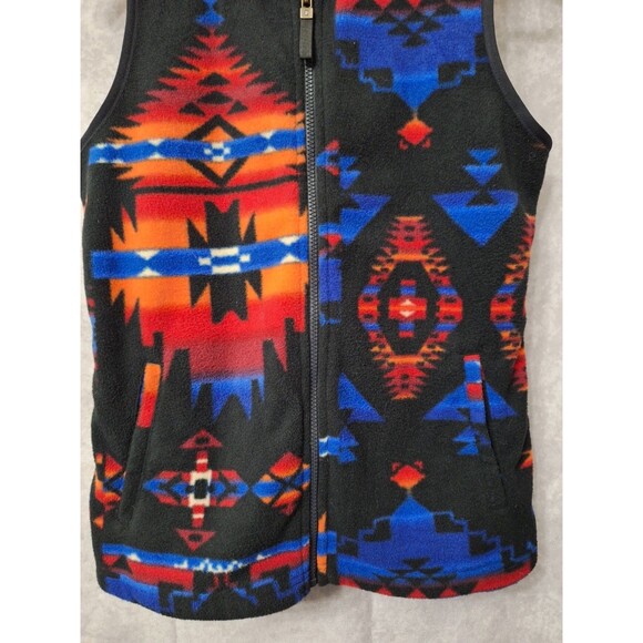 Vtg Chaps Denim Ralph Lauren Axtec Fleece Vest Womens Medium Southwestern Zip - Picture 4 of 10